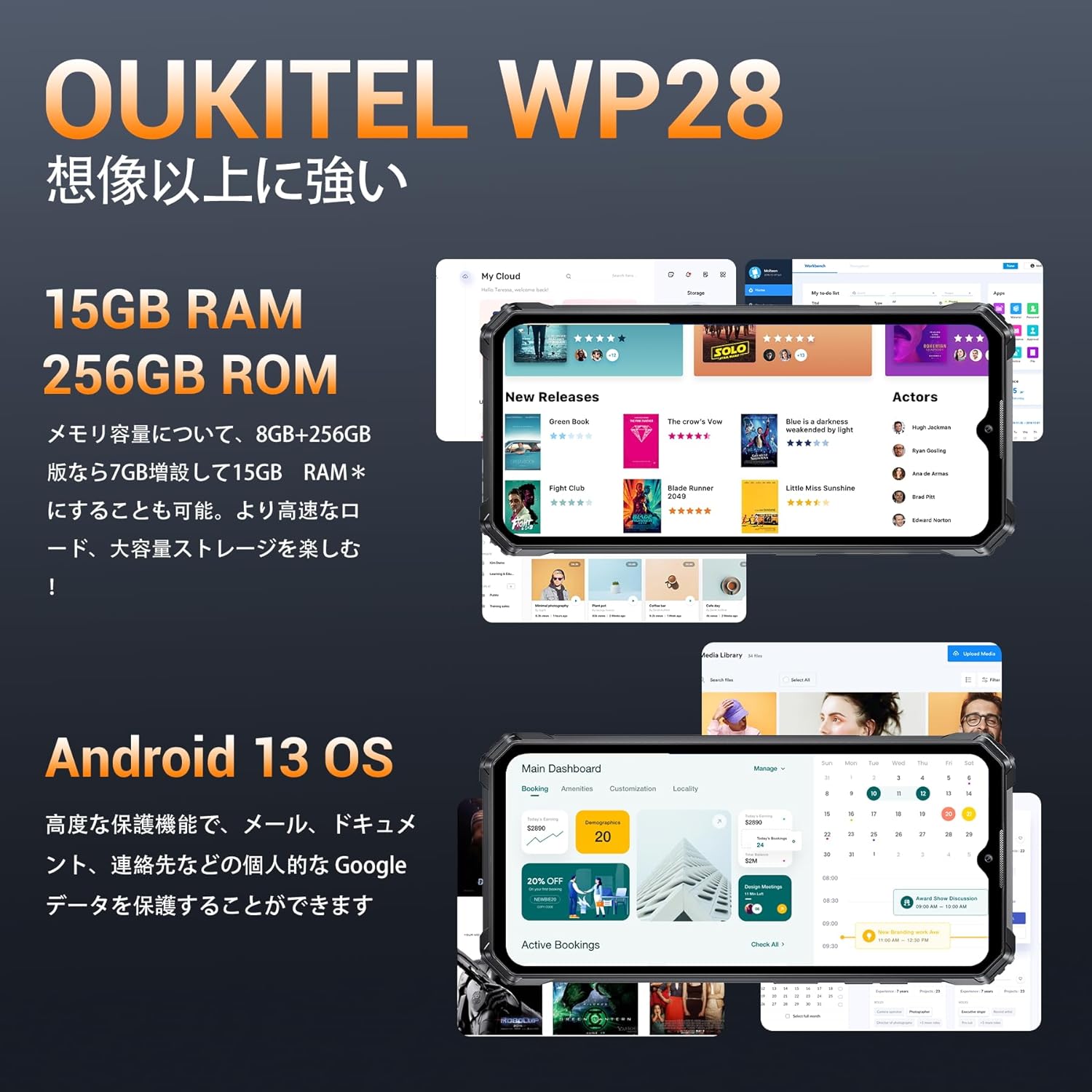 OUKITEL WP28 SIMフリー スマホ 本体 防水 15GB RAM 256GB ROM 1TB拡張