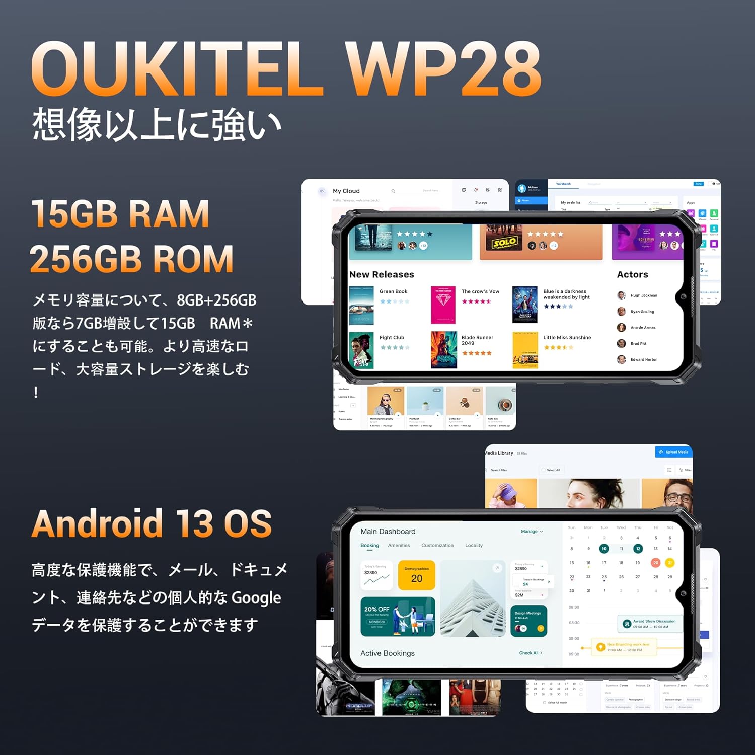 OUKITEL WP28 SIMフリー スマホ 本体 防水 15GB RAM 256GB ROM 1TB拡張