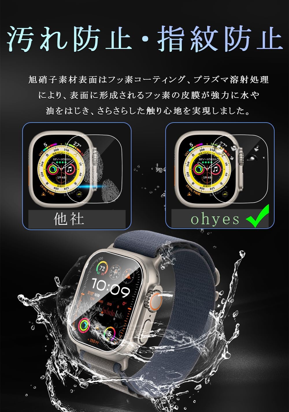 Apple Watch Ultra 2 / Ultra ガラスフィルム 49mm 2022/2023対応 watch ultra2 用 保護フィルム 強化ガラス 旭硝子製素材 耐衝撃 ケース対応 高透過率 高光沢 アップルウォッチ Ultra フィルム クリア 2枚入り